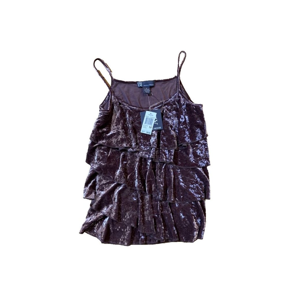 CHELSEA & THEODORE Women Ruffel velour Blouse Brown Size Medium New With Tags